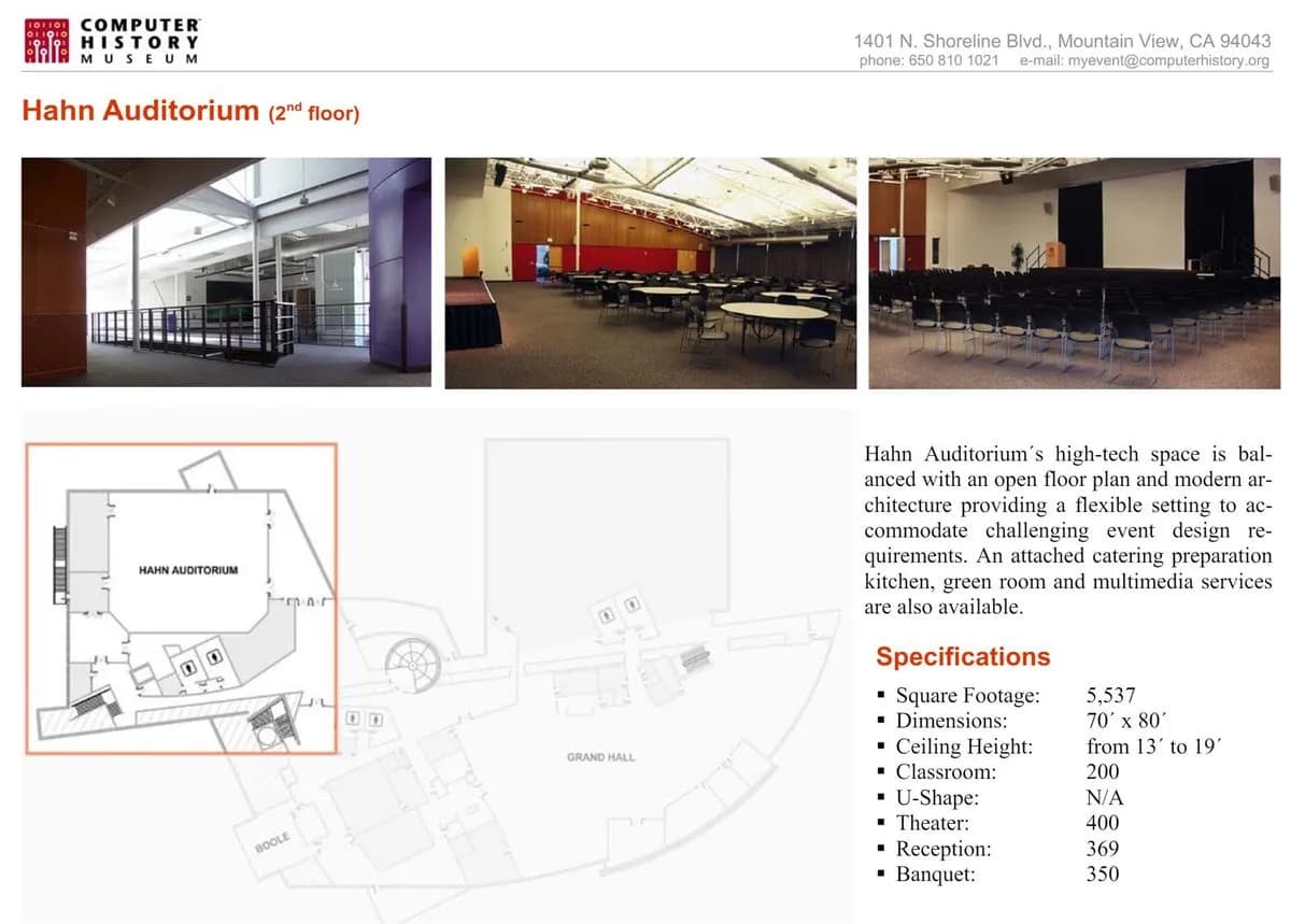 Hahn Auditorium at Computer History Museum - Shashi Hotel Mountain View, an Urban Resort